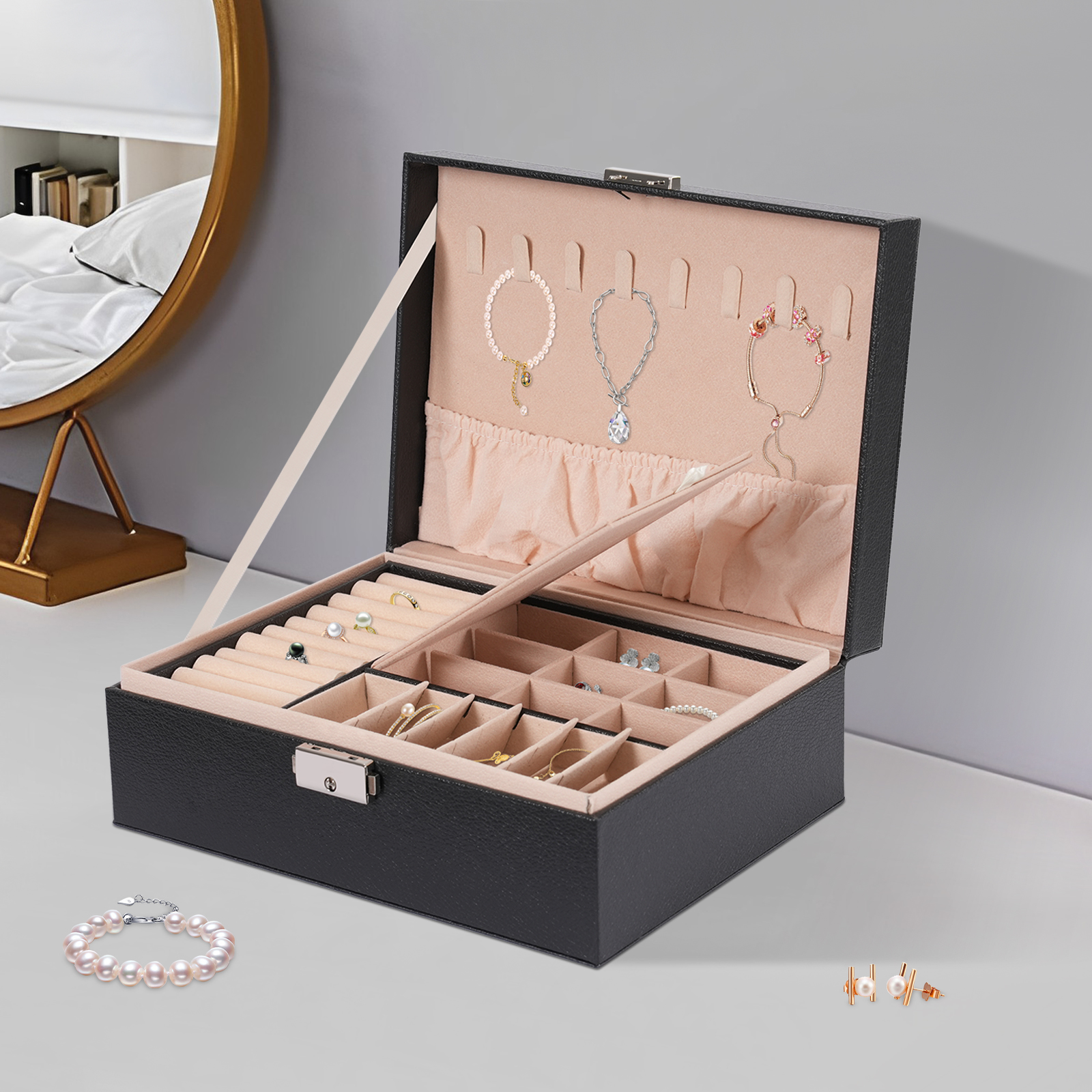 Jewelry Store For Watches - 2-tier Tabletop Jewelry Box with Sturdy