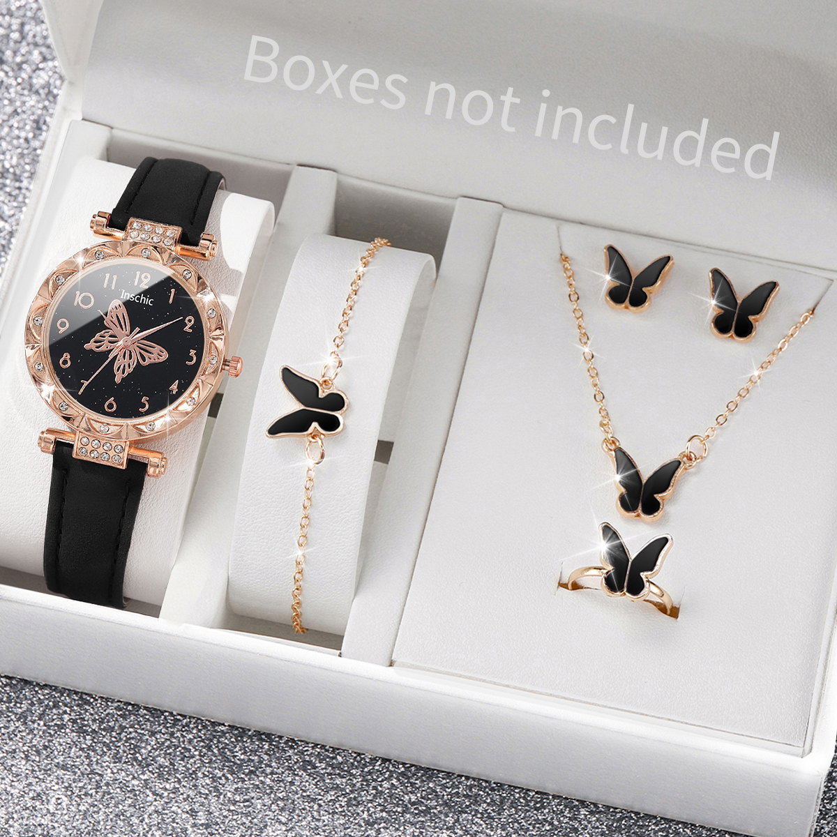 Jewelry Box Watches Bracelets - 6PCS/Set Women's Watch Fashion Rhinestone Leather