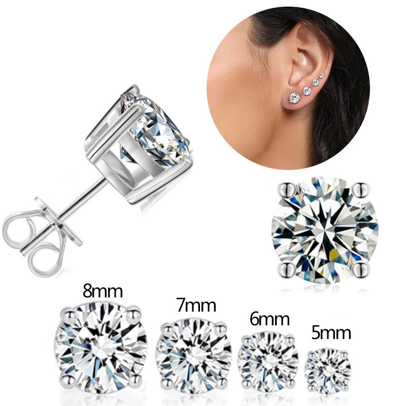 Diamond Stud Earrings - Fashion Four-Prong Round Zircon Stud Earrings
