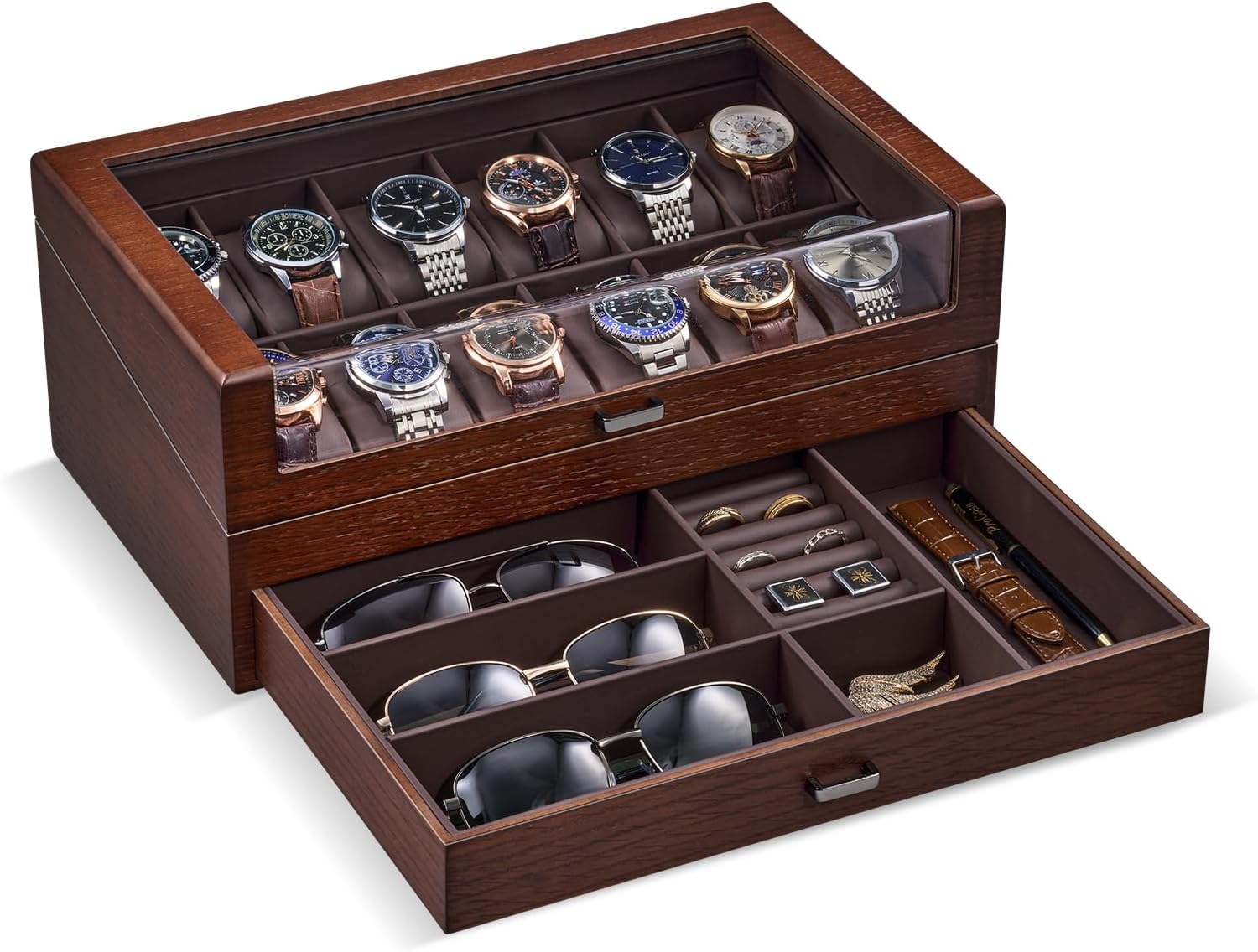 Jewelry Box That Holds Watches - Wooden Watch Box for Men, 2-Layer